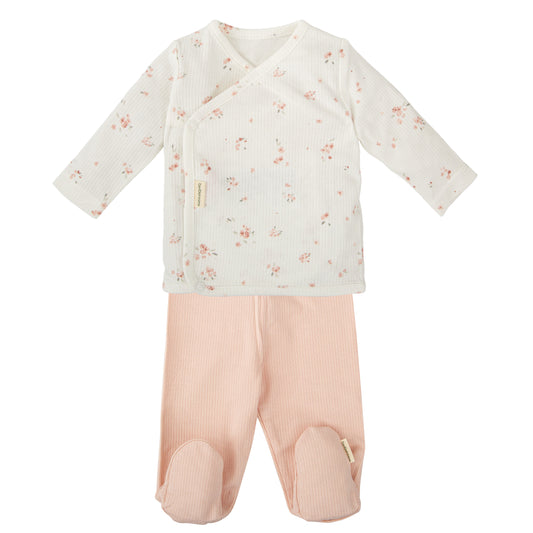 Conjunto jubon y polaina Monet Blanco Rosa 1-3 Meses
