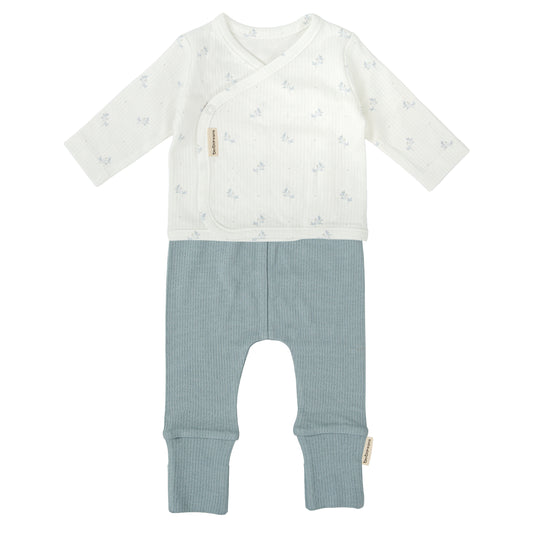 Conjunto jubon y polaina Eden Blanco Azul 1-3 Meses