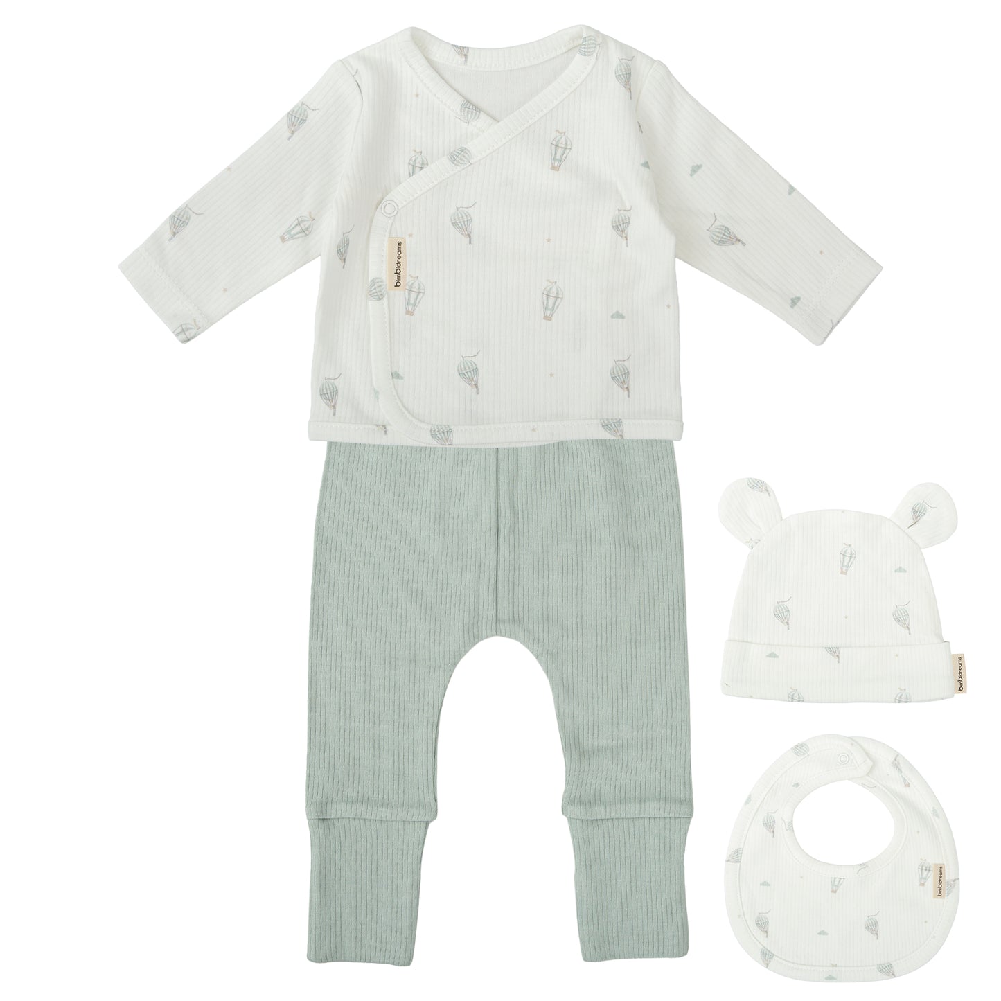 Set Nacimiento - 4p  Blue Sky Blanco Verde 0-3 meses
