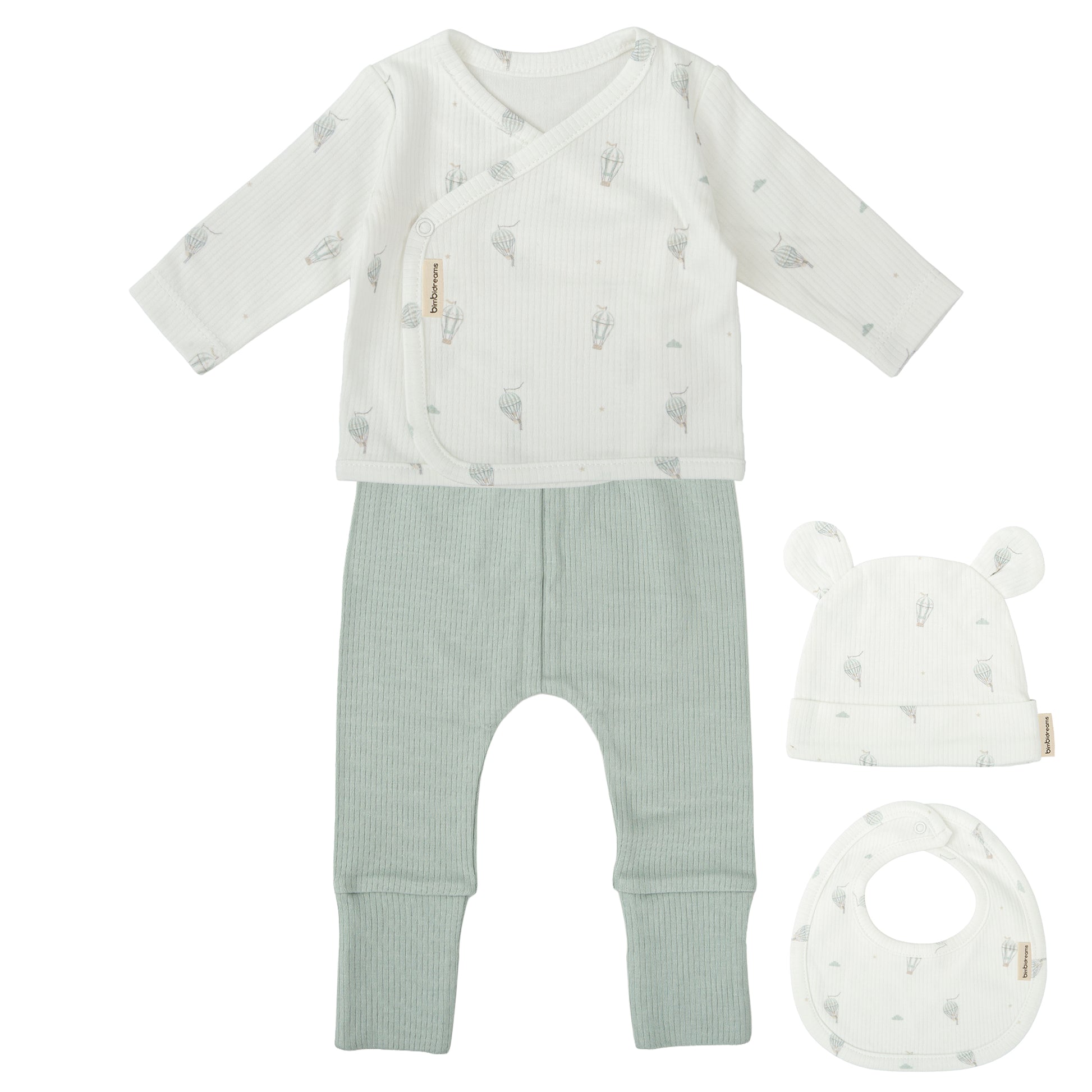 Set Nacimiento - 4p  Blue Sky Blanco Verde 0-3 meses
