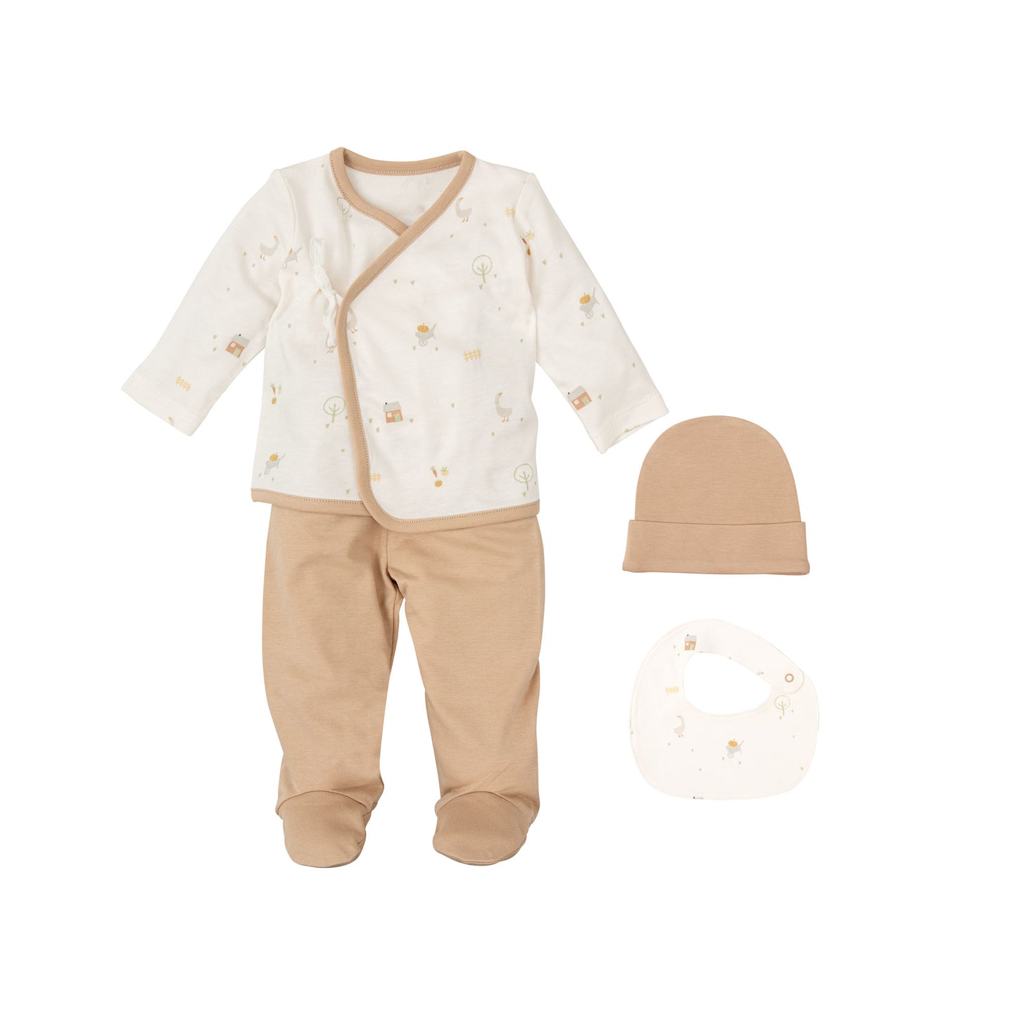 Set Nacimiento - 4p (jubon, Polaina, Gorrito y Babero 19x19) Farm Lino 0-1 Mes