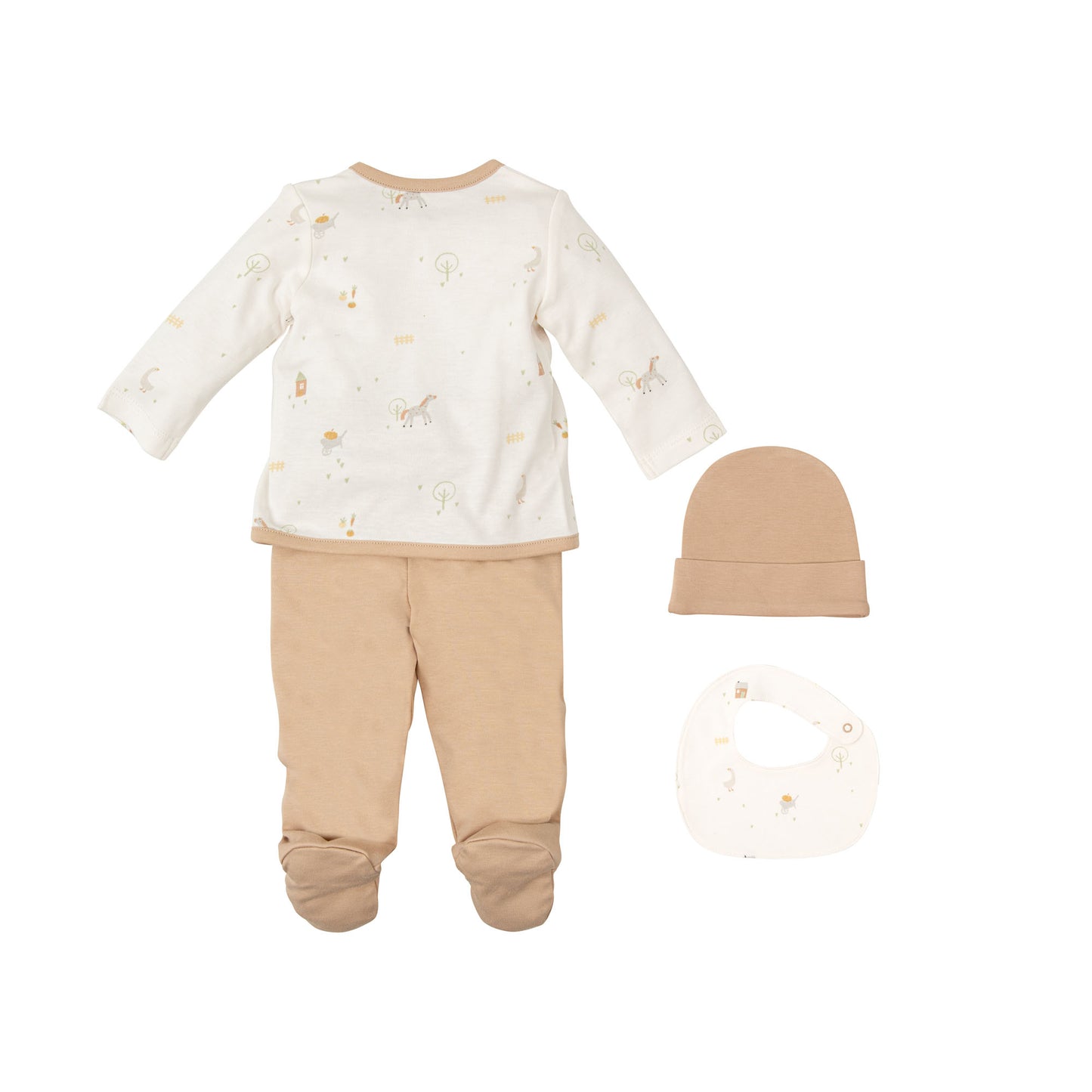 Set Nacimiento - 4p (jubon, Polaina, Gorrito y Babero 19x19) Farm Lino 0-1 Mes 2