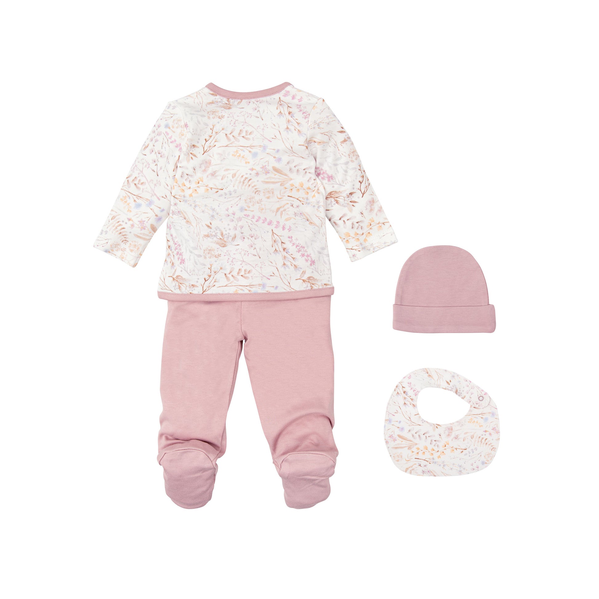 Set Nacimiento - 4p (jubon, Polaina, Gorrito y Babero 19x19) Niza Blanco Lila 0-1 Mes