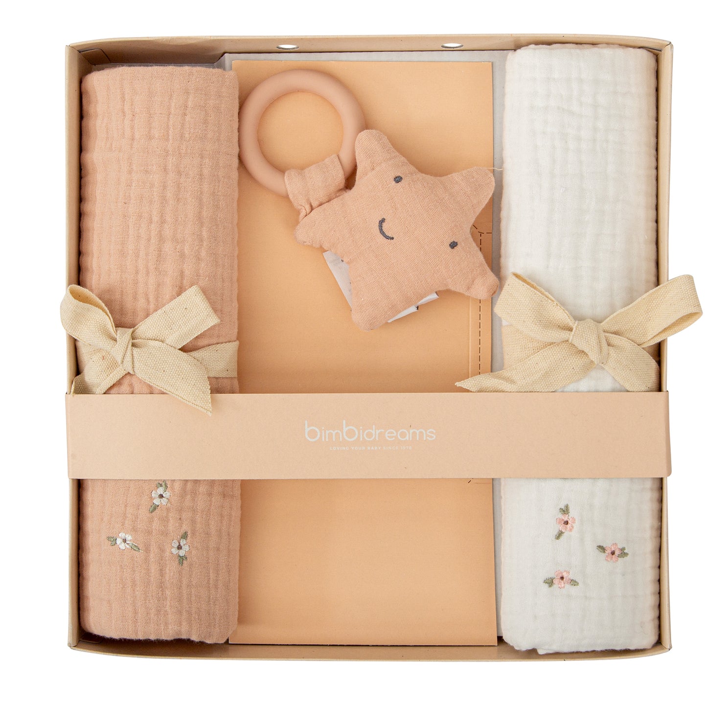 Gasas bordadas Matalasé con Estrella mordedor - Set Regalo Matalase Rosa Empolvado 
