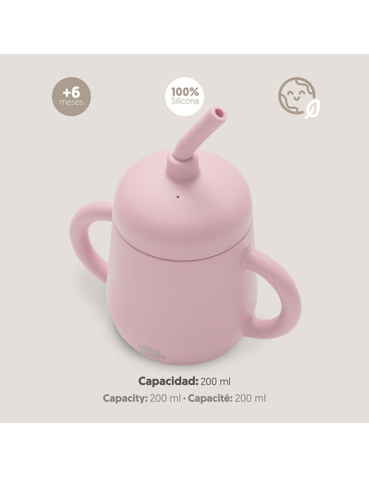 Vaso antiderrame de silicona con pajita Interbaby rosa