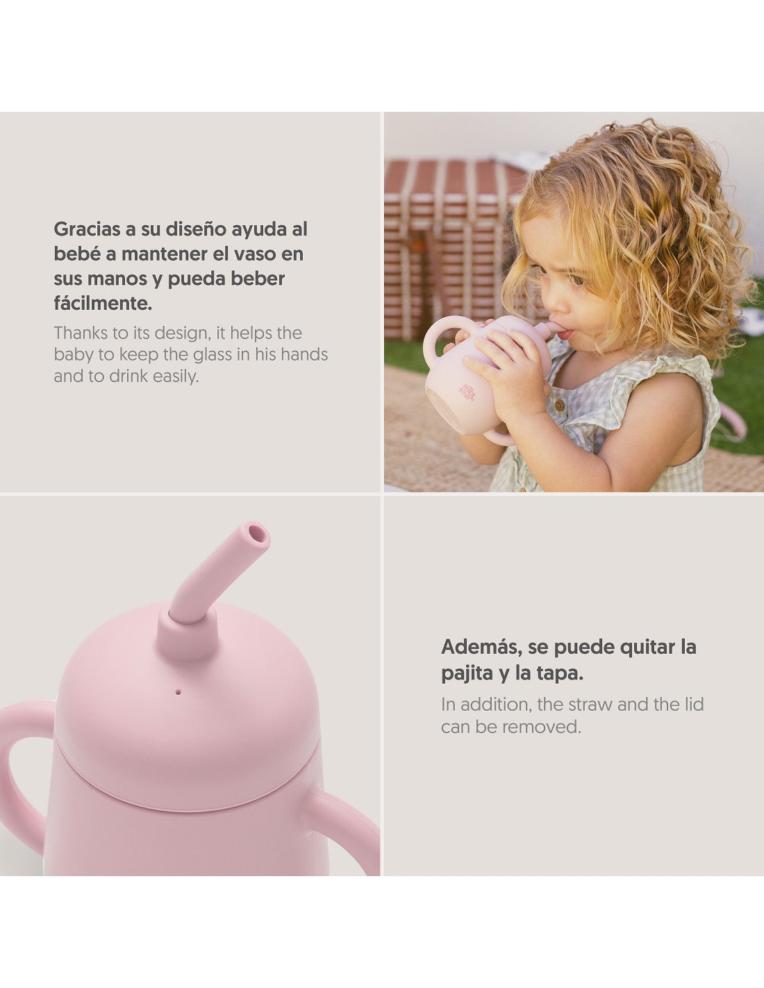 Vaso antiderrame de silicona con pajita Interbaby rosa