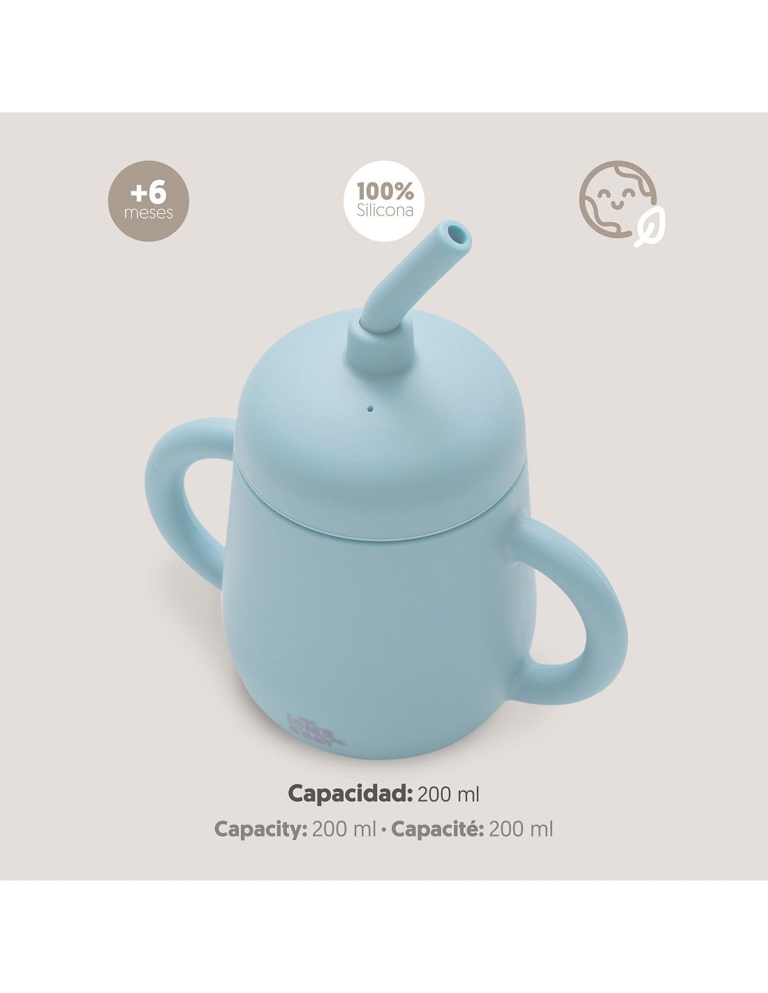 Vaso antiderrame de silicona con pajita Interbaby azul grisáceo