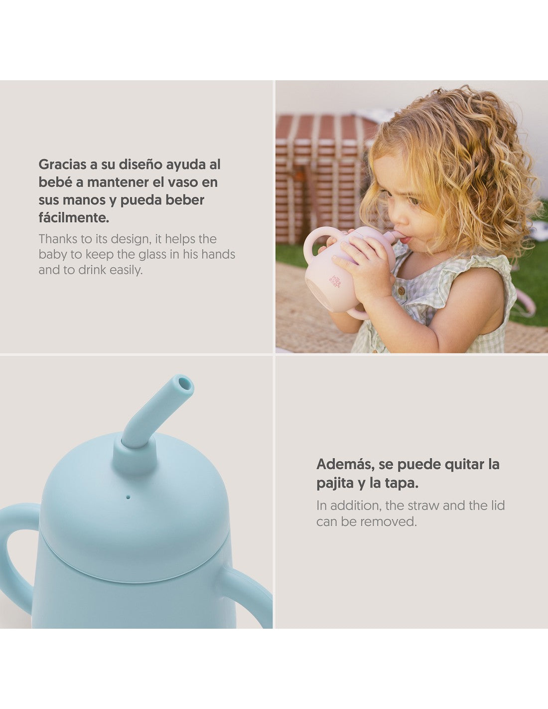 Vaso antiderrame de silicona con pajita Interbaby azul grisáceo