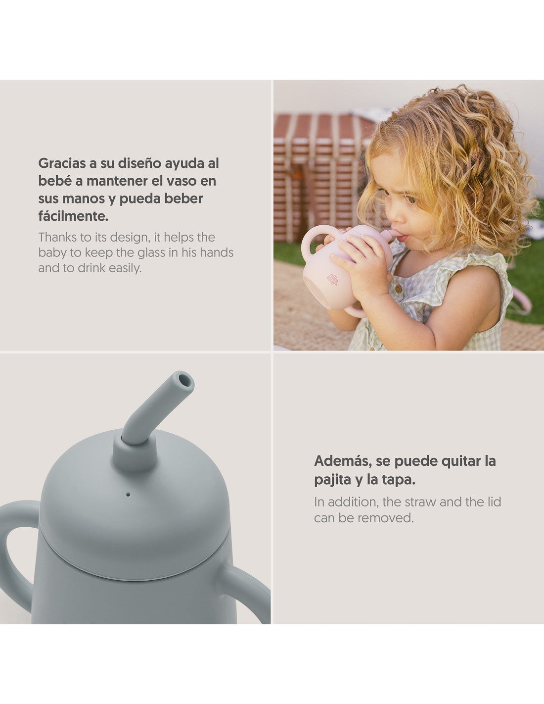 Vaso antiderrame de silicona con pajita Interbaby gris