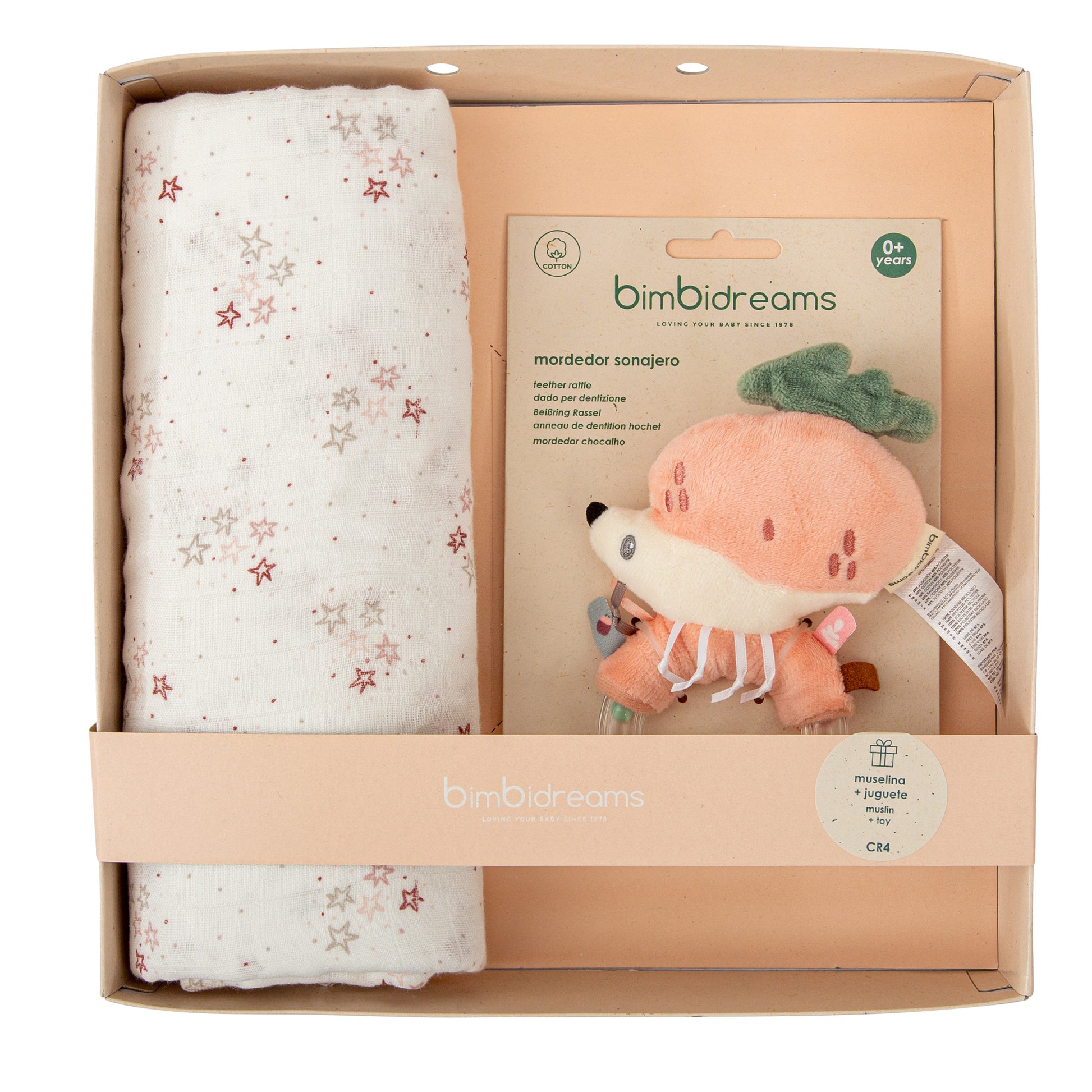 Muselina con mordedor - set regalo Stars Blanco Rosa